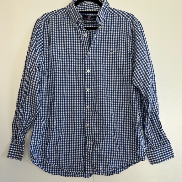 Vineyard Vines by Shep & Ian Slim Whale Shirt Maritime Blue & White Gingham - Picture 5 of 6